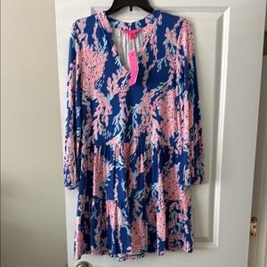 Lilly Pulitzer Borealis Blue Pink Long Sleeve mini Dress